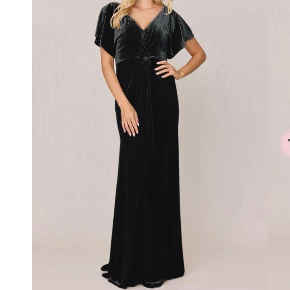 NWT Revelry Gwen Black Velvet Vneck Ruched Front Maxi Bridesmaid Wedding Dress 4